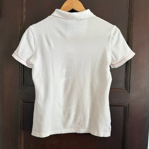 Y2K Vintage UNITED COLORS OF BENETTON | Pink Piping Trim White Polo Shirt Medium - Picture 2 of 6
